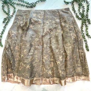Coldwater Creek Silk Floral Embroidery Circle Skirt - Plus Size Champagne Color